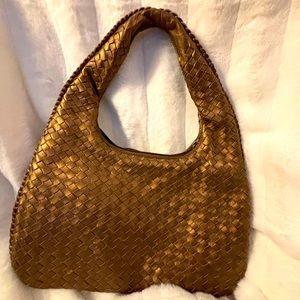 Ashneil Vintage Bronze Woven Leather Bag, EUC, great modern shape